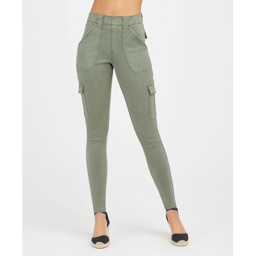 SPANX Stretch Twill Ankle Green High Rise Cargo Pants size 1X